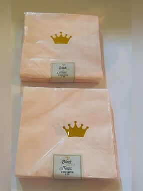 New 64 Gold Crown Pink Napkins 6 1/2” House of Black Magic 3 Ply